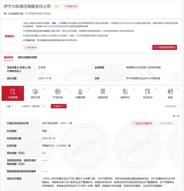 股市配资风云 罚款！济宁高新区一企业被罚款2万元
