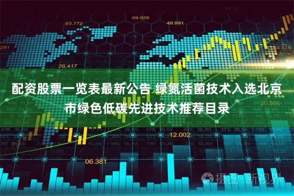 配资股票一览表最新公告 绿氮活菌技术入选北京市绿色低碳先进技术推荐目录